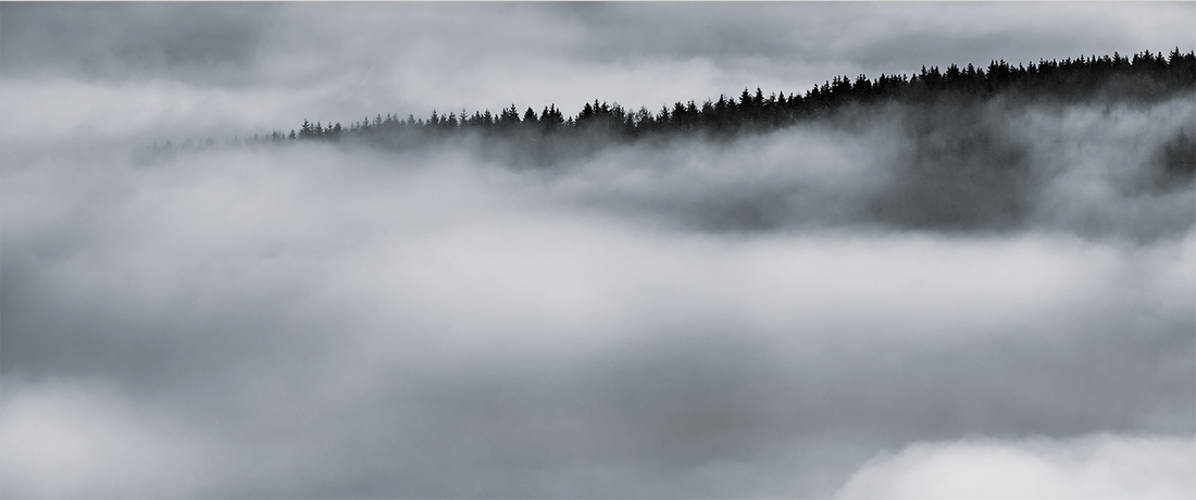 Crêtes boisés dans une mer de nuage - Aperçu d'une mer de nuage avec des arbres, par Brok